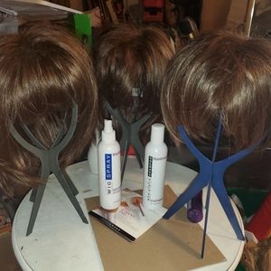 3 Gorgeous wigs ,their stands,and 2bottles of wig